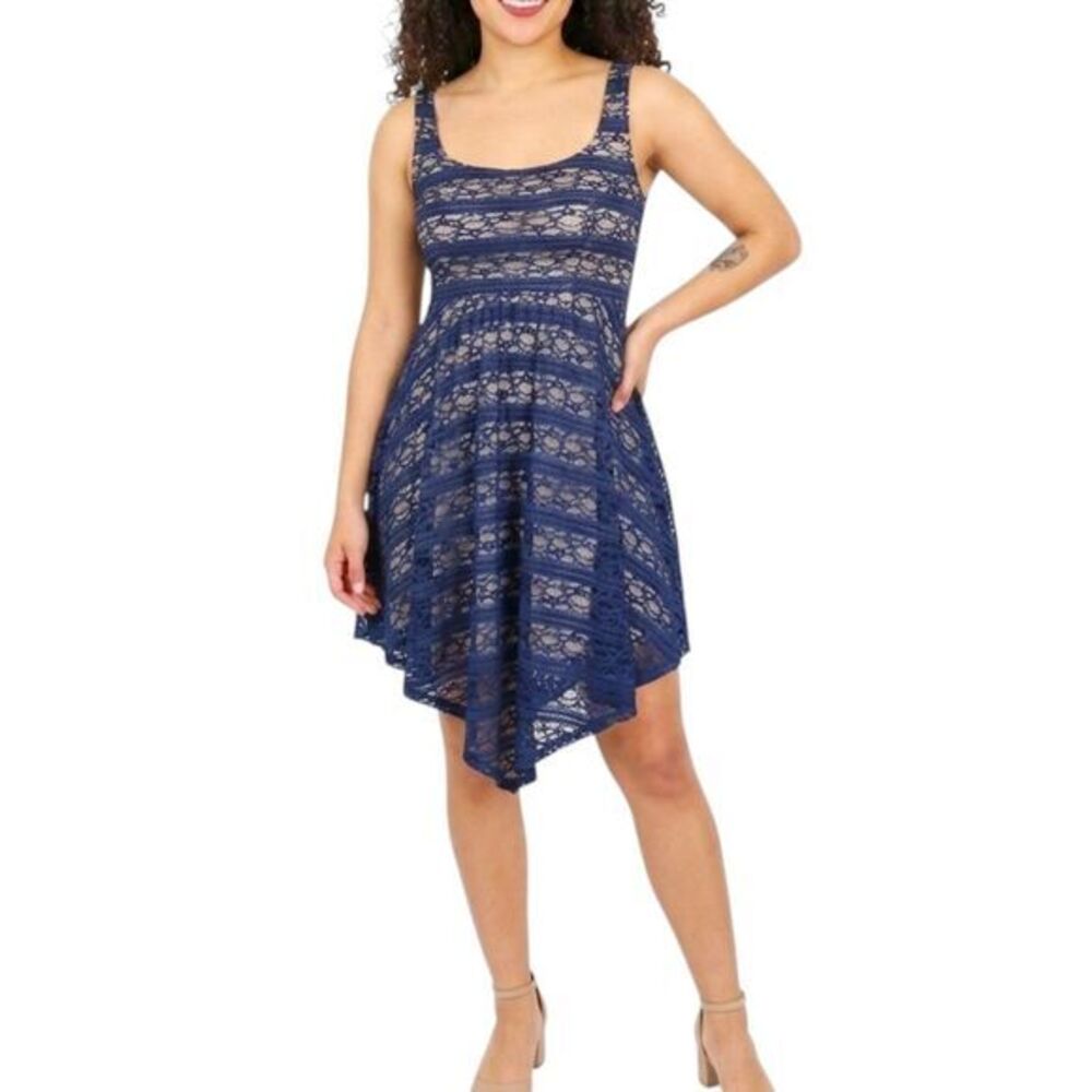 American Rag Womens Dress Size XS Size X Small Blue Sleeveless Crochet Flared